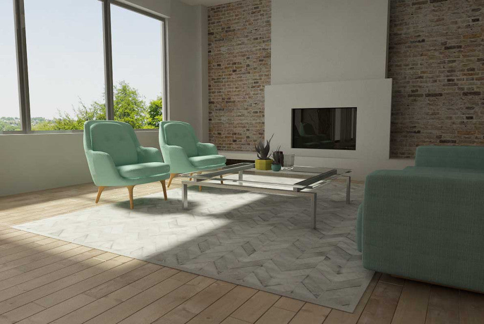 CHEVRON Gray Patchwork Cowhide Rug, 10x14ft