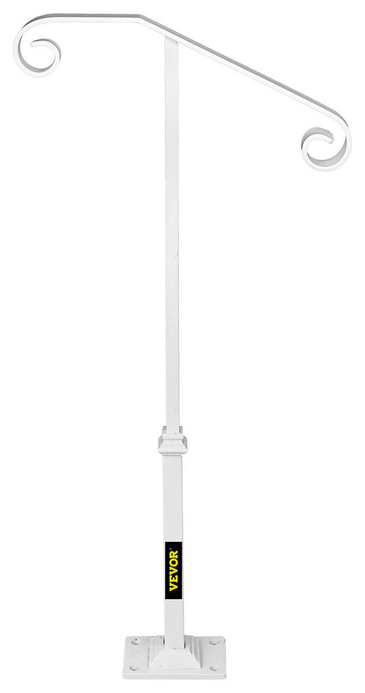 Single Post Handrail Wrought Iron Grab Supports Fits 1 or 2 Steps, White