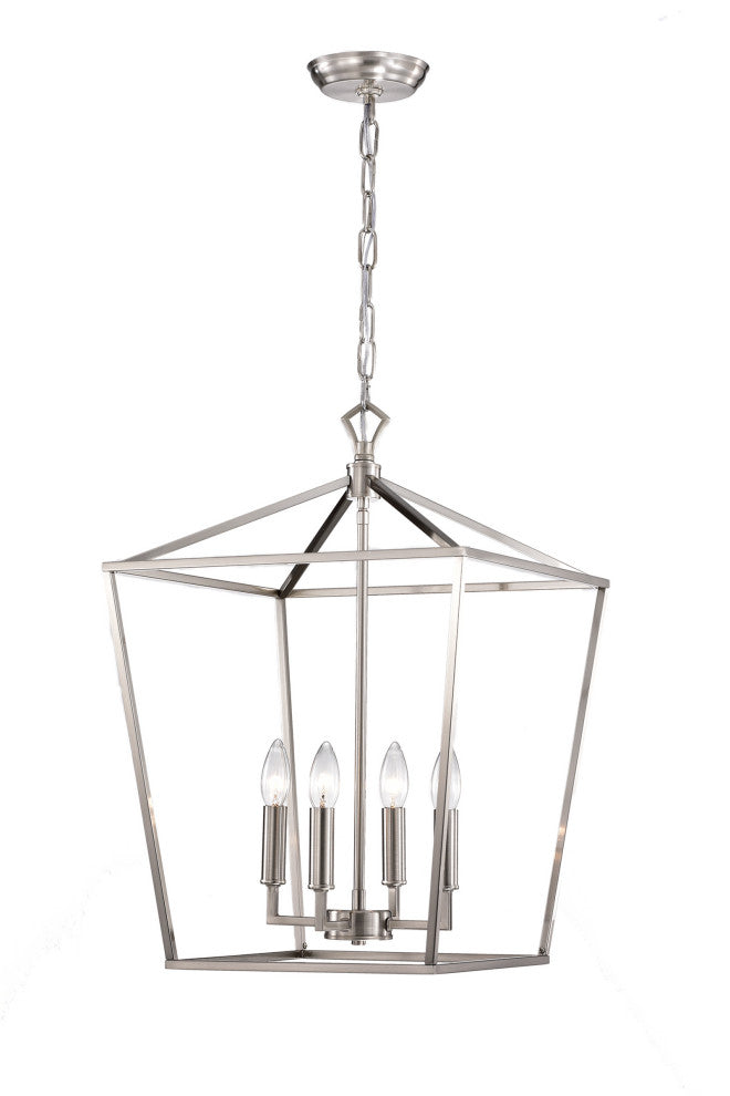 4-Light Brushed Nickel Lantern Pendant Chandelier 16in.