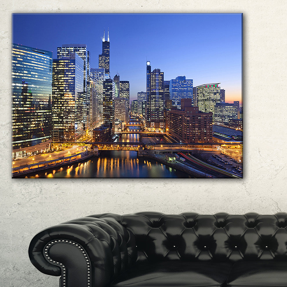 "Chicago River With Bridges at Sunset" Canvas Print60"x28", 1 Panel