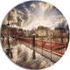 Bridge In Rain, Landscape Photo Round Metal Wall Art, 23"