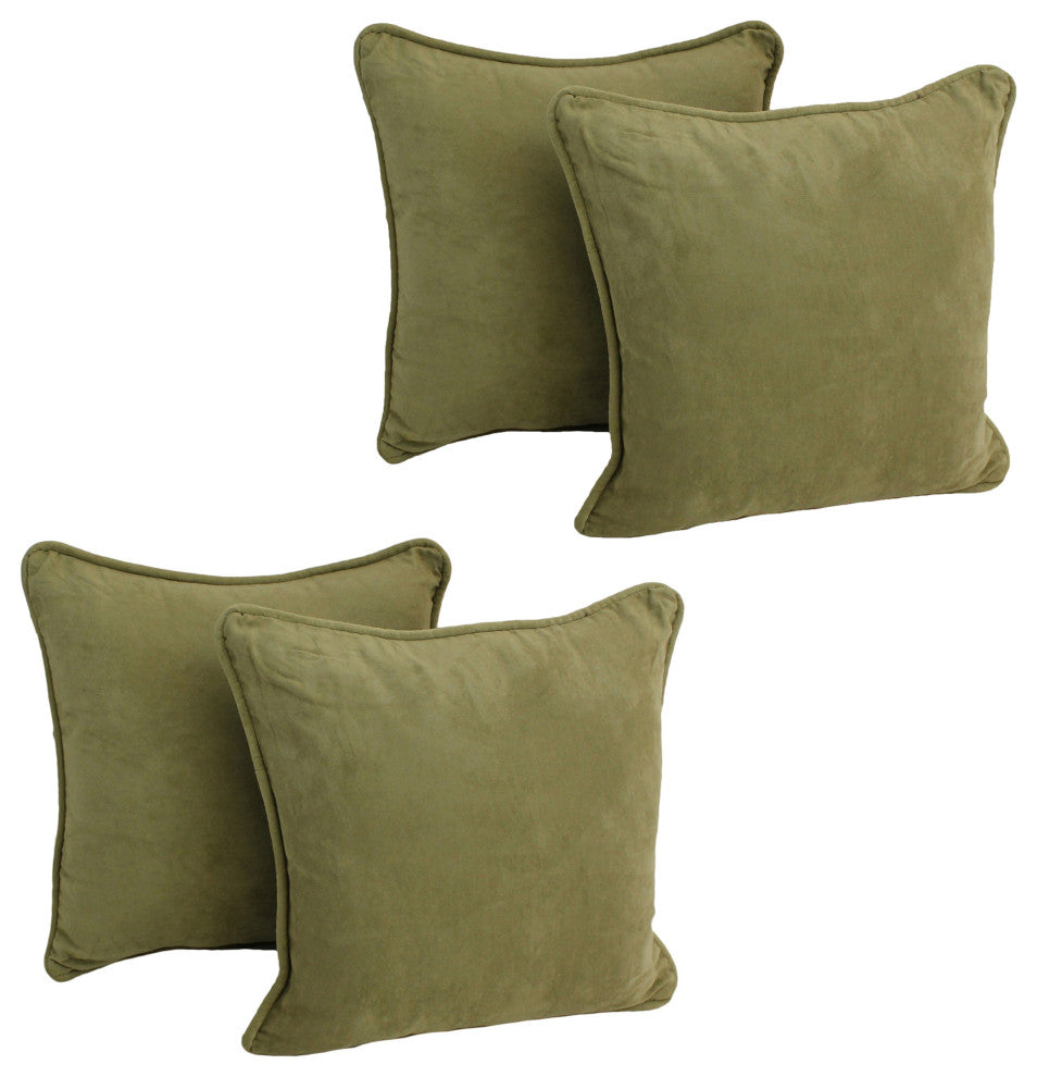 18" Double-Corded Solid Microsuede Square Throw Pillows, Set of 4, Sage Green