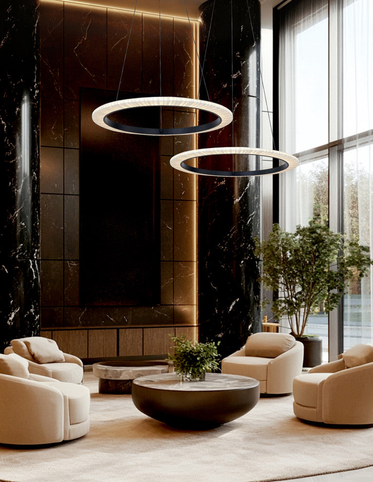 Textile Medallo LED Ring Cream Linen Fabric Pendant 42"