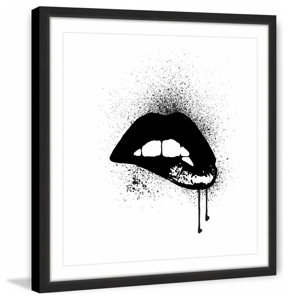 Marmont Hill, "Black Drip Lips" by Amanda Greenwood Framed Painting Print, 12x12