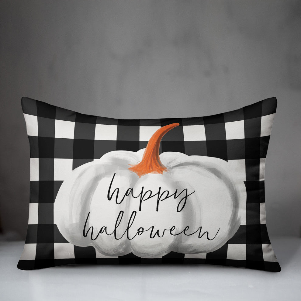 Happy Haunting Buffalo Check Throw Pillow