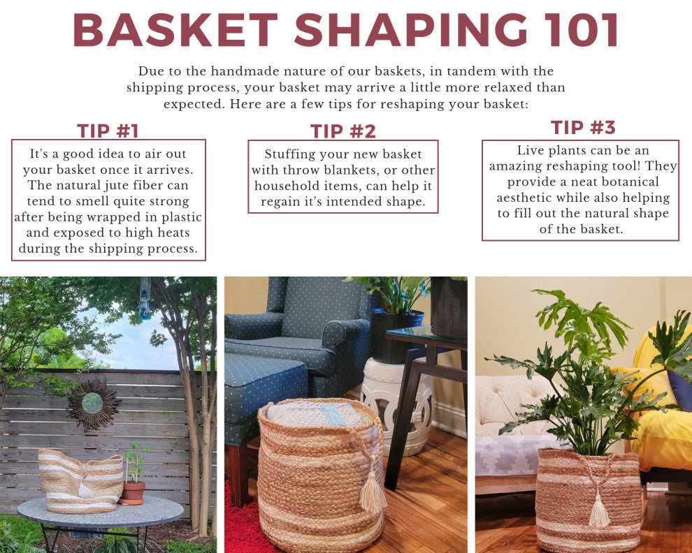 Two-Tone Natural Jute Woven Decorative Basket with Handles, Sapphire Blue, 17"