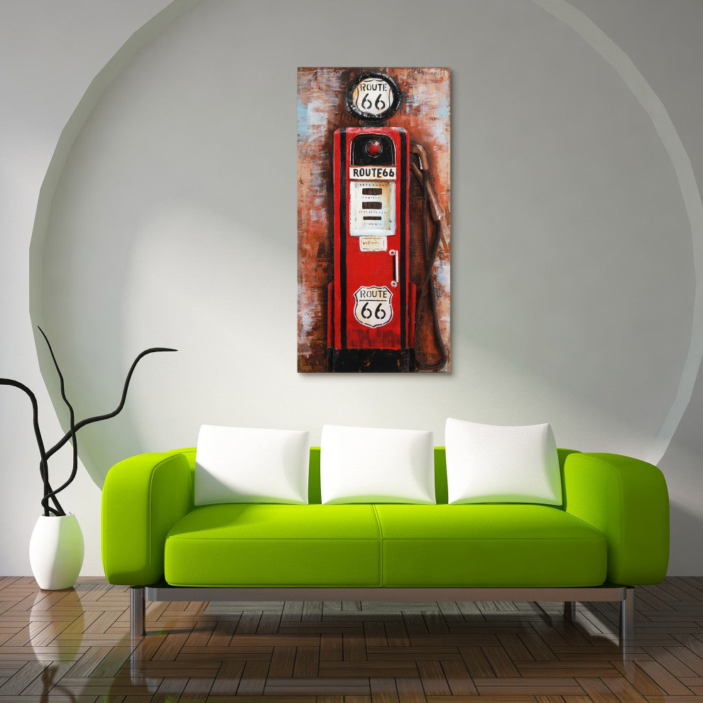 "Gas Pump" Primo Mixed Media Hand Painted Iron Wall Sculpture,24"x 48"