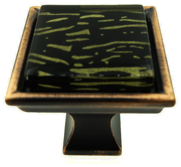 Hand Painted Abstract Golden Lines Crystal Glass Oil Rubbed Bronze Classic Knob