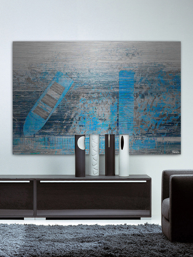 "Faded Blue Pier" Painting Print on Brushed Aluminum, 36"x24"