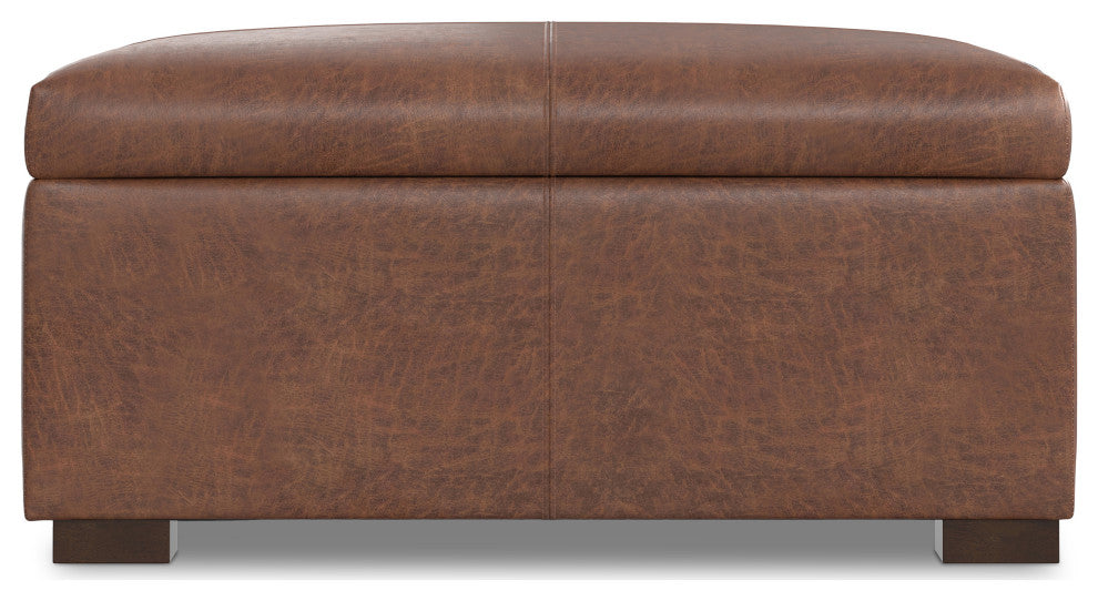 Gabbie Square Coffee Table Storage Ottoman, Distressed Saddle Brown