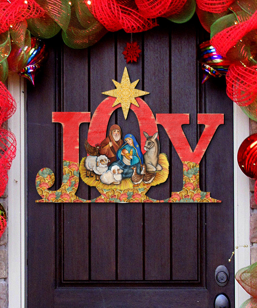 Joy Nativity Wooden Door Hanger
