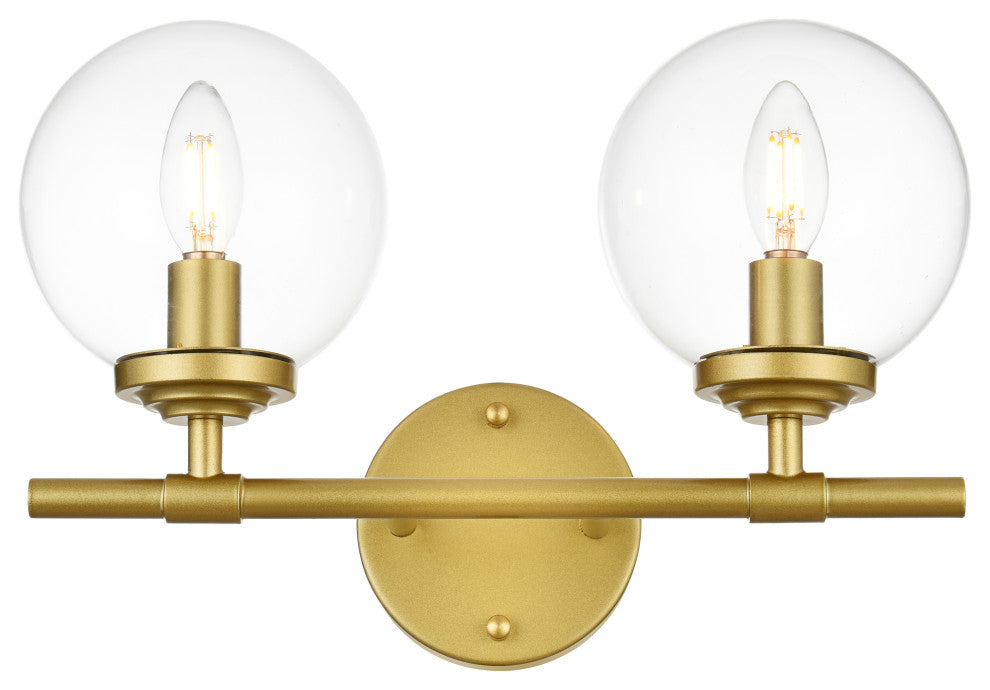 2 Light Brass And Clear Bath Sconce