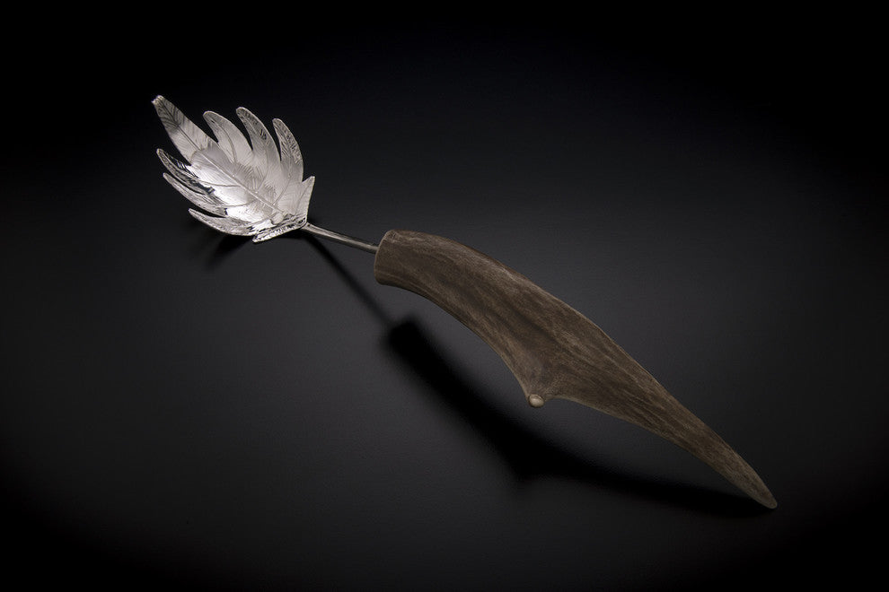 Fern Pasta Server, Silver, Antler Point Handle