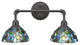 Vintage 2-Light Bath Bar, Dark Granite, 7" Blue Mosaic Art Glass