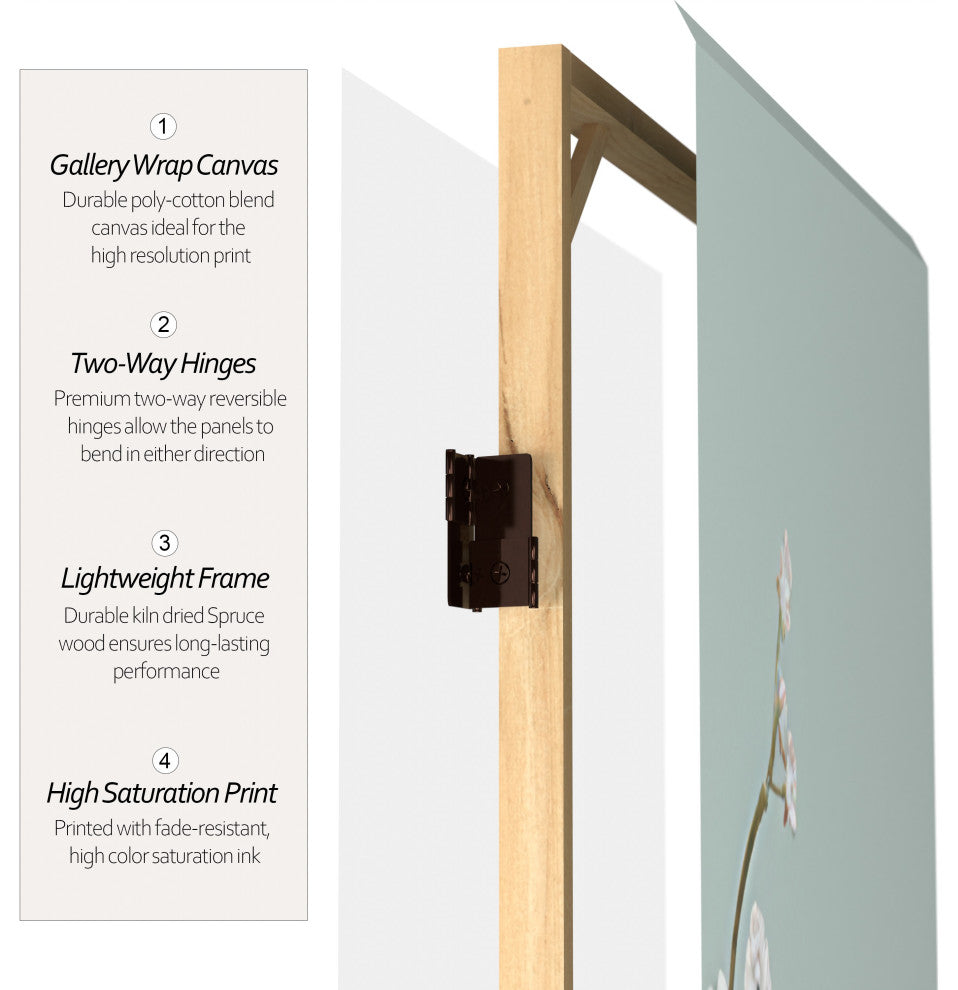 6' Tall Double Sided Birds and Plum Blossoms Canvas Room Divider