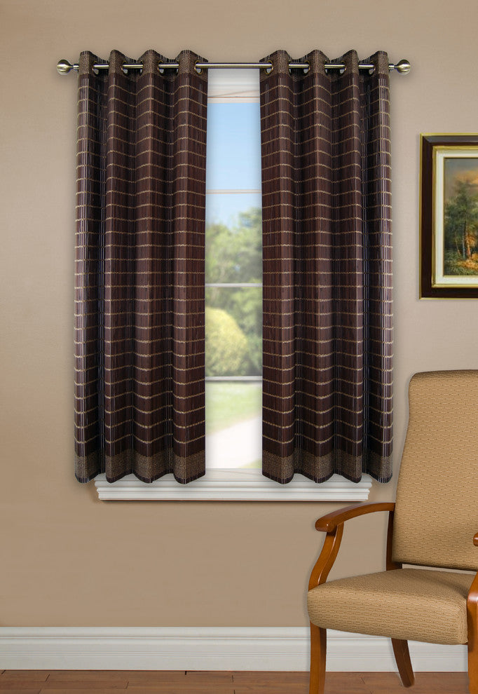 Versailles Bamboo Wood Curtain Panel With Grommets, 42"x63" Walnut