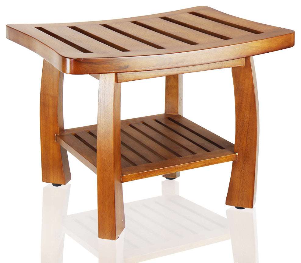 Oceanstar Solid Wood Spa Bench with Storage Shelf, Teak Color Finish
