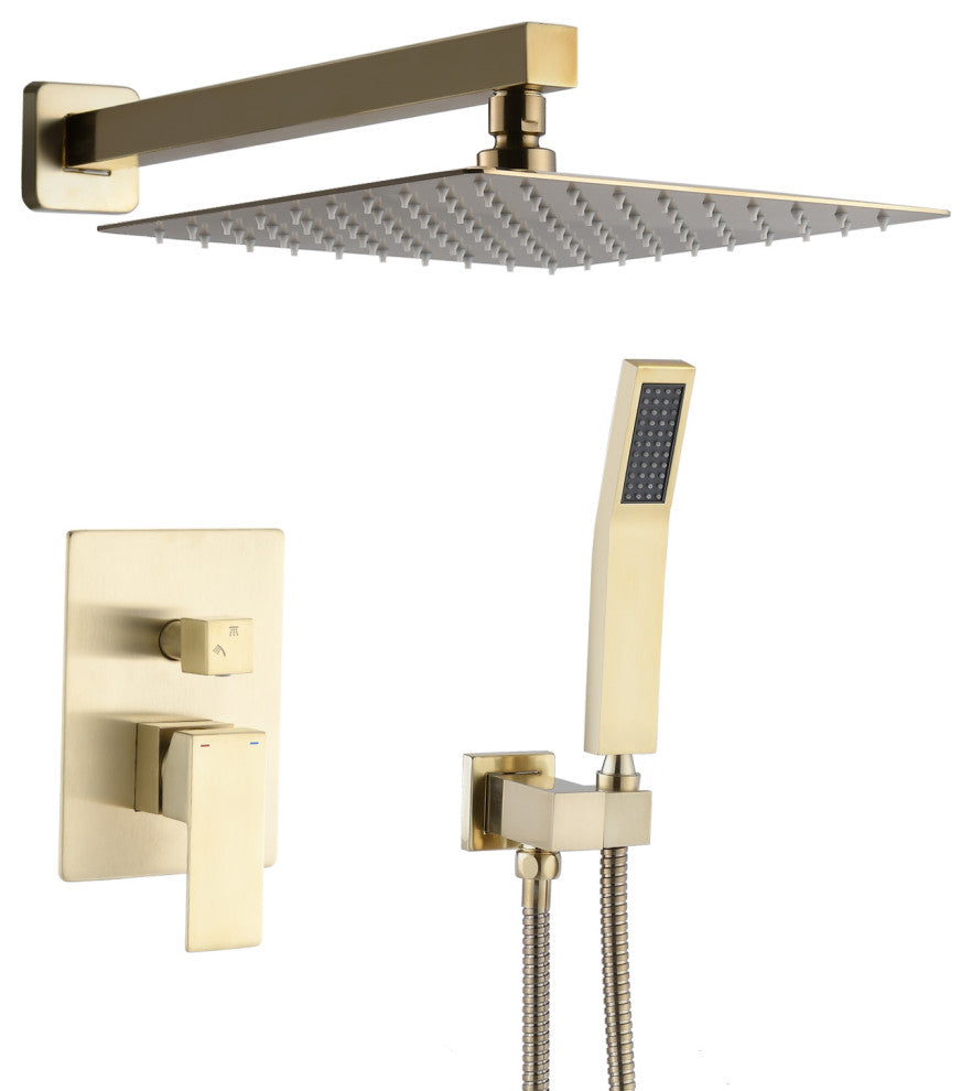 10"Wall Mounted Rainfall Shower System, Brushed Gold