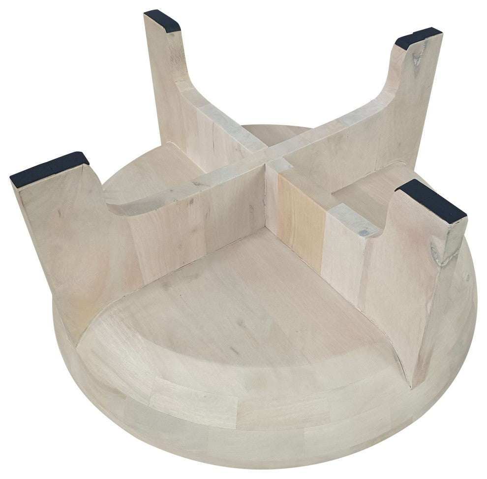 Tomas 32" Coffee Table Mango Wood Drum Top Classic Washed White