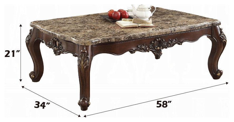 ACME Devayne Coffee Table, Marble and Dark Walnut
