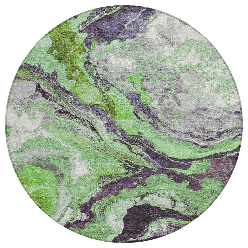 Machine Washable Indoor/Outdoor Chantille ACN1908 Green 8' x 8' Round Rug
