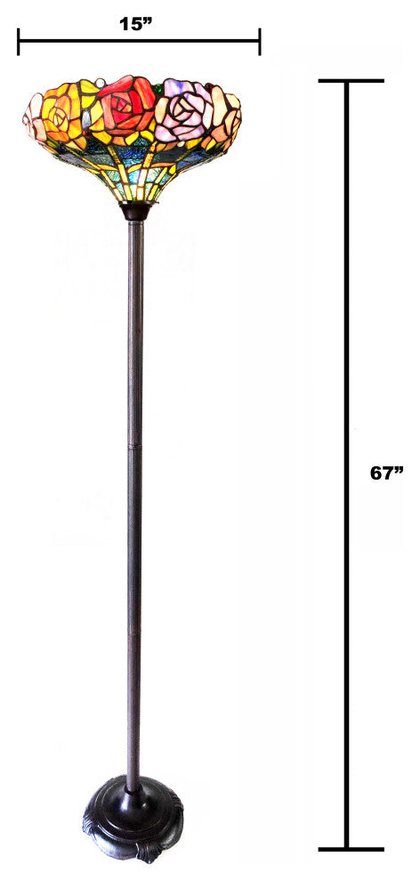 AZALEA Tiffany-Style Floral Stained Glass Torchiere Floor Lamp, 67"