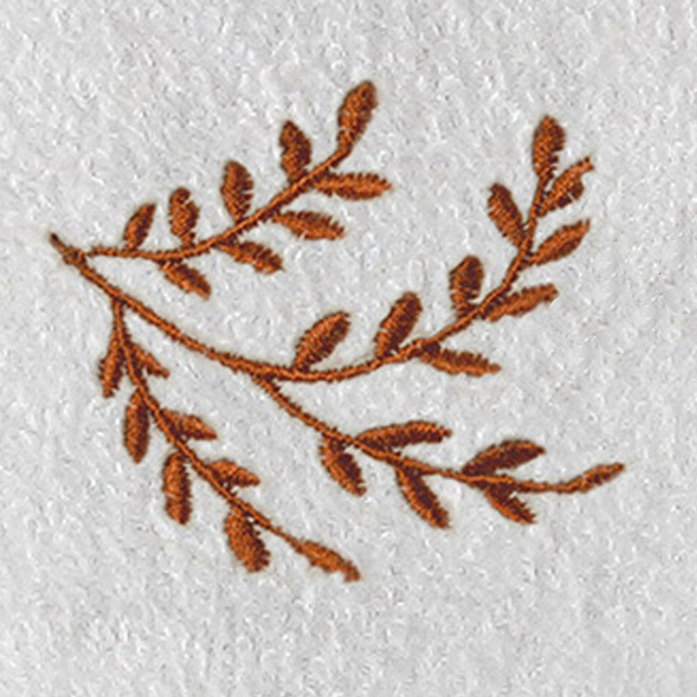 Autumn Leaves Washcloth, White & Brown, 13"x13"