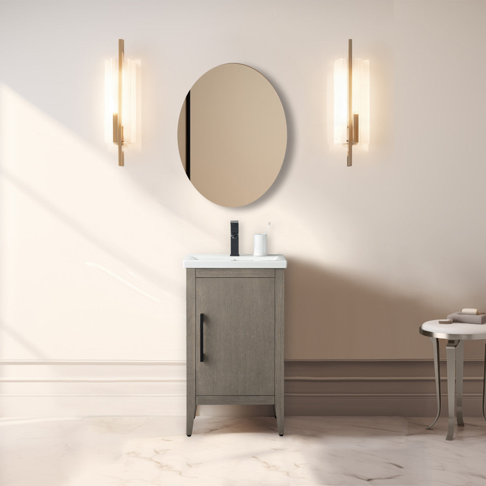 Vanity Art Bathroom Vanity With Sink, Driftwood Gray, 20", Single Sink, Matte Black