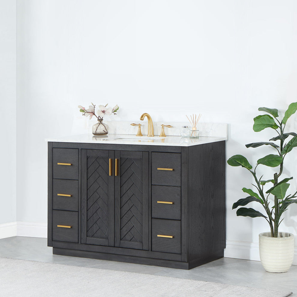 Gazsi Brown Oak Bathroom Vanity Set, 48", Without Mirror
