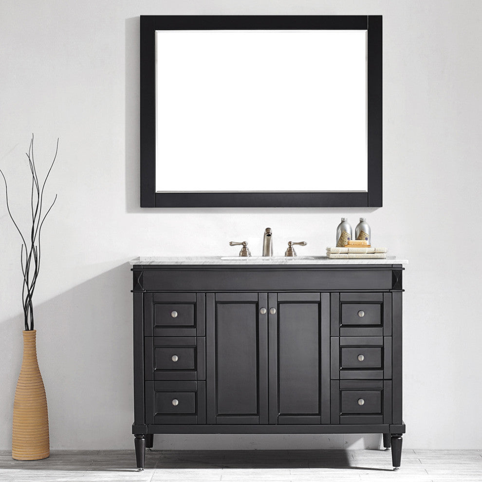 Catania 48" Vanity in Espresso with Carrara White Marble Countertop With Mirror