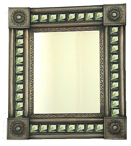 Brown Talavera Lily Tin Mirror