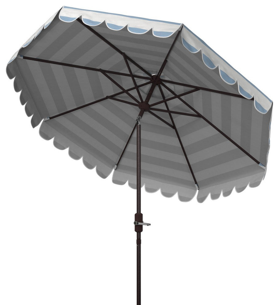 Outdoor Maui Striped 9' Crank Push Button Tilt Umbrella Baby Blue / White