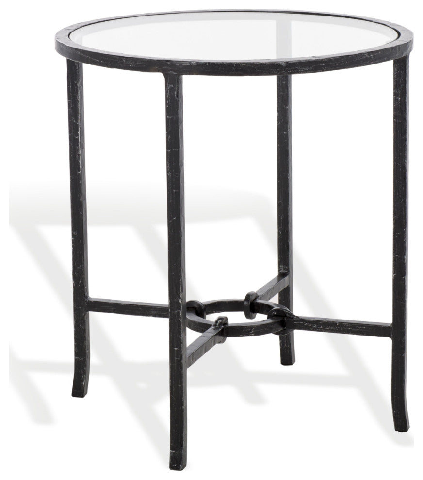Safavieh Couture Tauri Metal Round Accent Table, Black/Clear