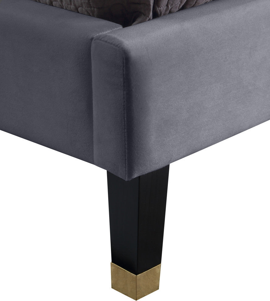 Harlie Velvet Upholstered Bed, Gray, Twin