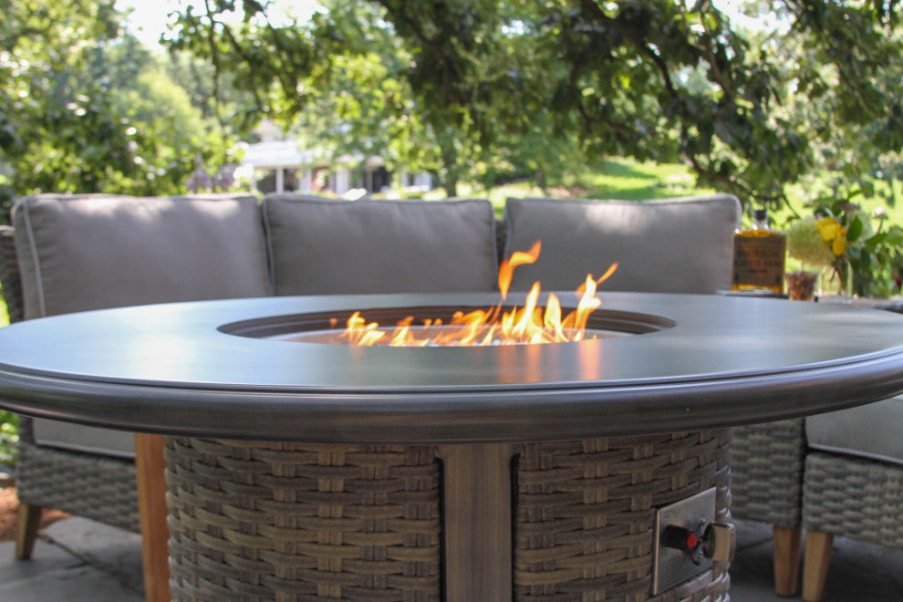 Round Grey Wicker Fire Pit