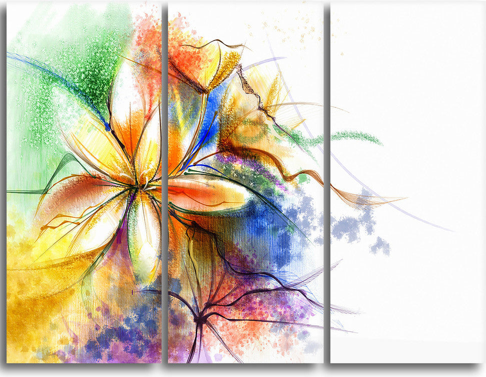 "Abstract Multi-color Flower Fusion" Metal Wall Art, 3 Panels, 36"x28"