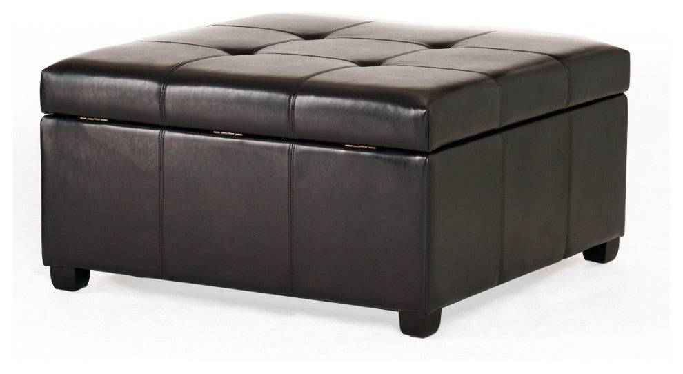 GDF Studio Carlyle Fabric Storage Ottoman, Espresso Leather