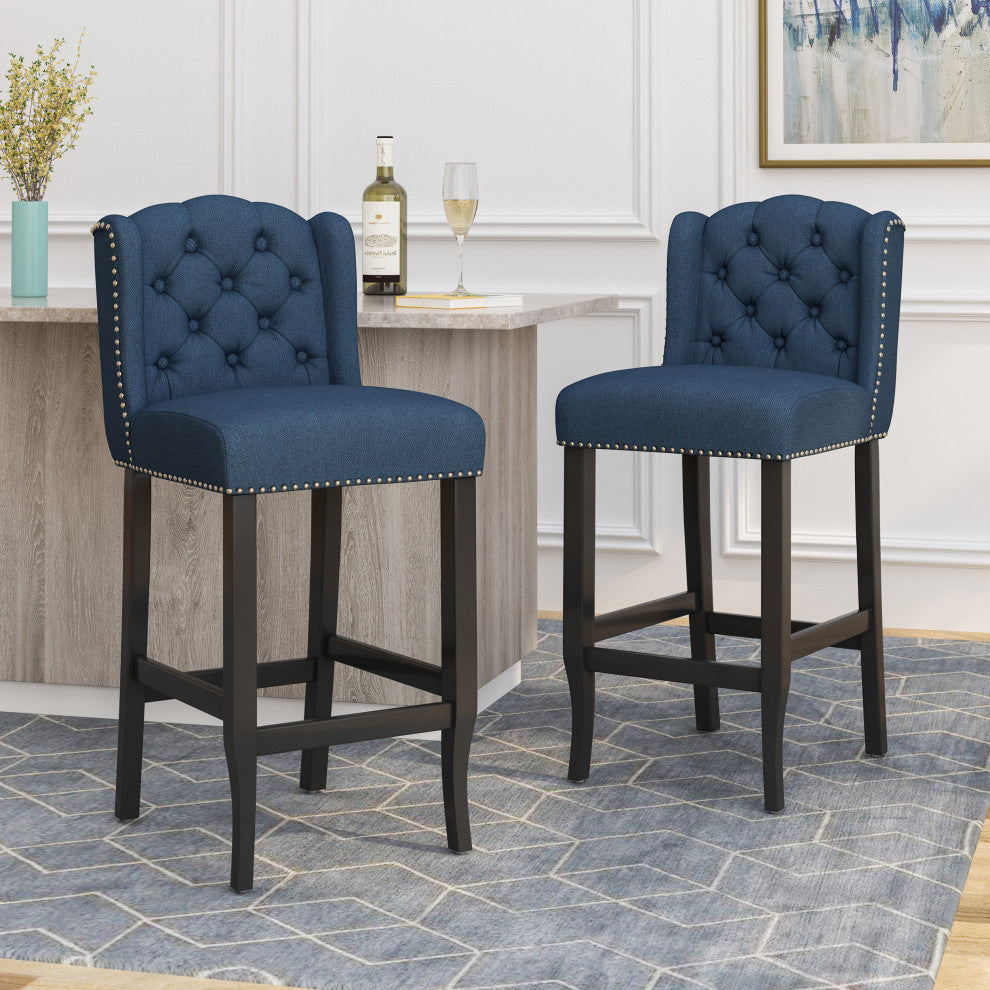 Plymouth Wingback Barstool, Navy Blue