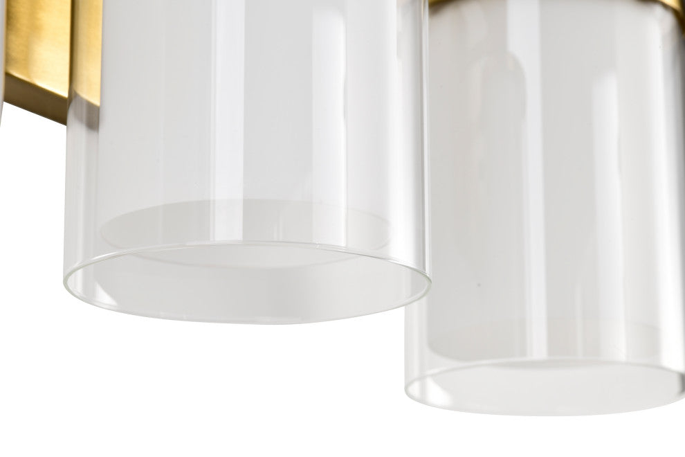 3-Light Gold Modern Vanity Light With Clear Glass and White Glass Dual Shades