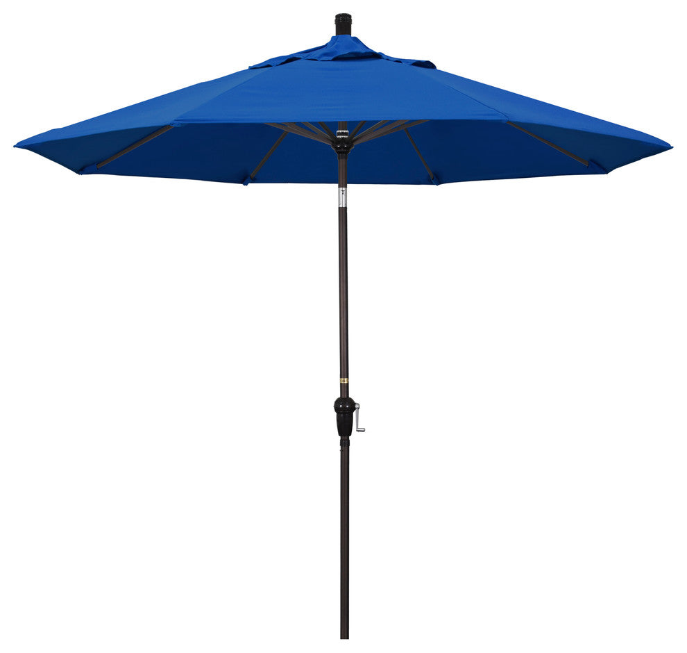 9' Bronze Auto-Tilt Crank Aluminum Umbrella, Pacifica, Pacific Blue