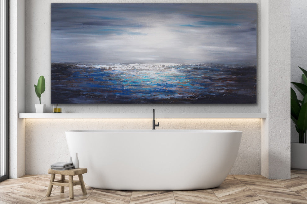 36x72" Blue coastal painting Large Modern contemporary beach art Wall Art Decor