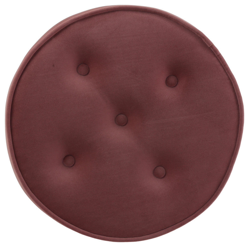 Cortesi Home Rosa Round Ottoman, Blush Pink Velvet With Brushed Gold Steel
