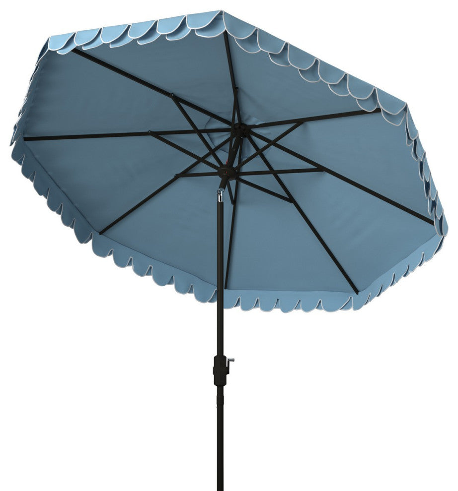 Safavieh Outdoor Elegant Valance 9ft Auto Tilt Umbrella Baby Blue / White