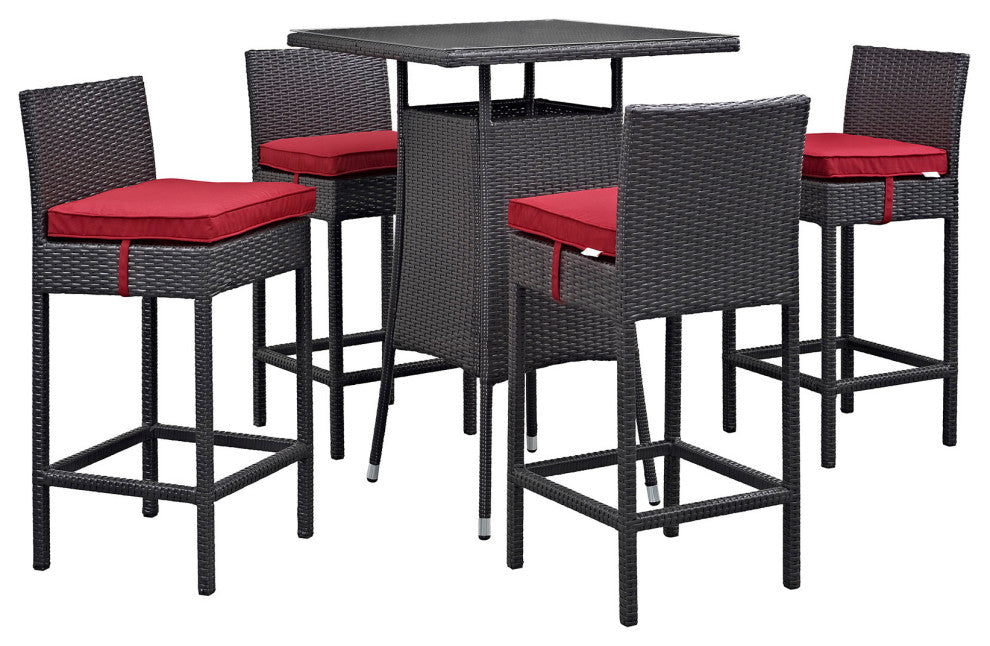 Espresso Red Convene 5 Piece Outdoor Patio Pub Set