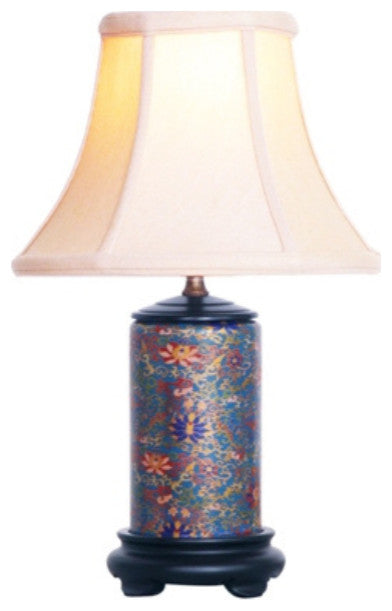 Dark Floral Motif Porcelain Vase Table Lamp 15"