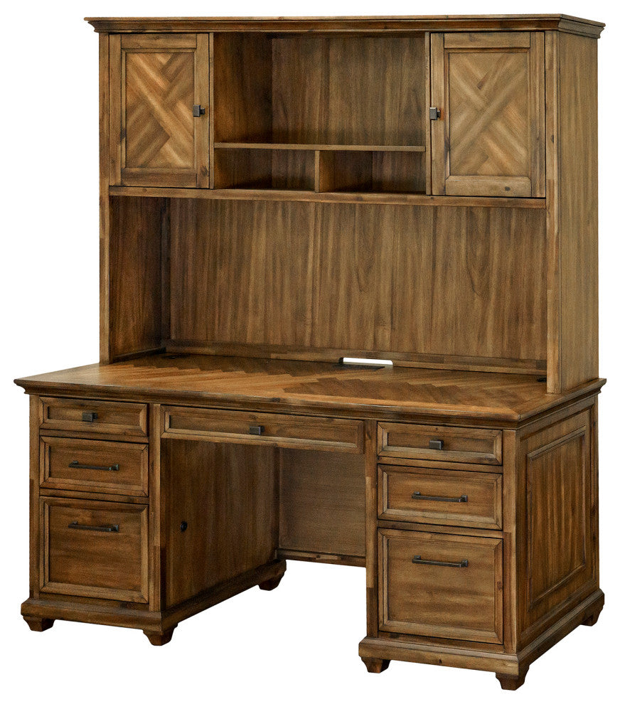 Traditional Wood Hutch With Doors Storage Hutch  Fully Assembled Brown