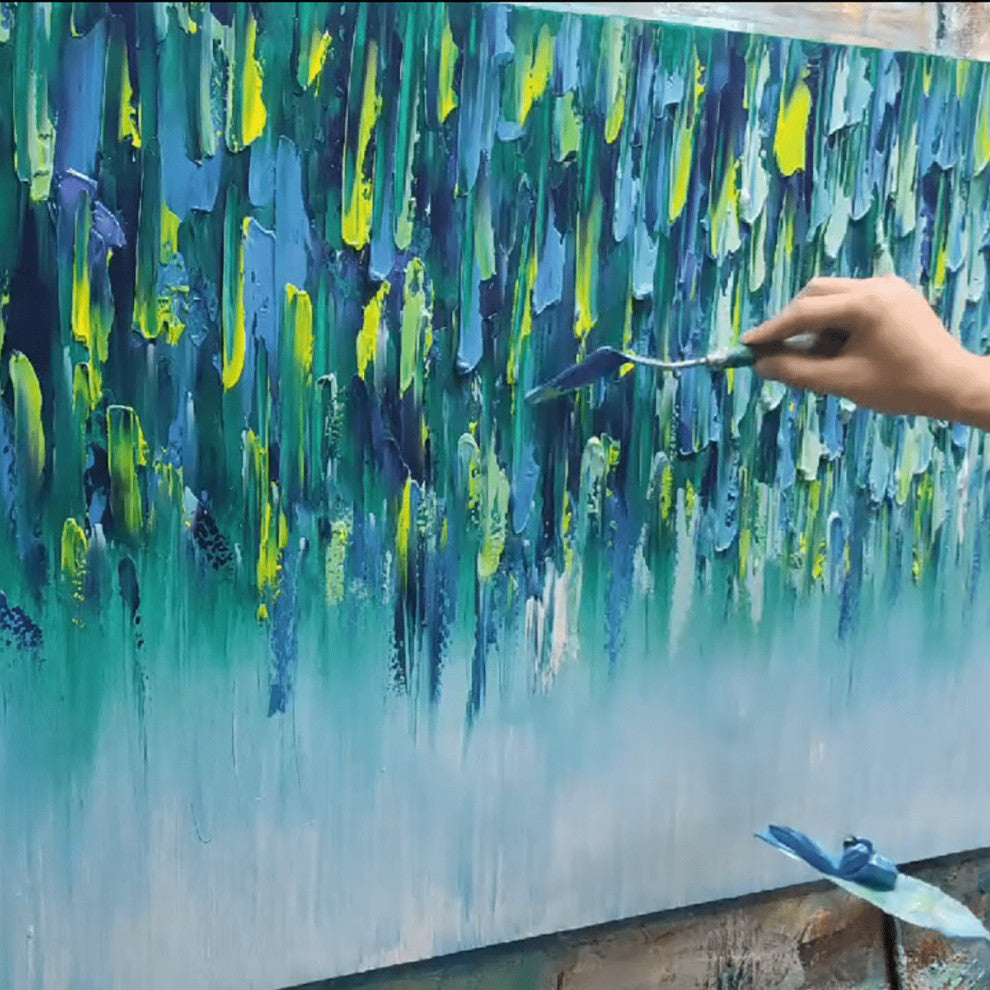 Blue-Green Abstract Textured Hand-Painted Canvas Art