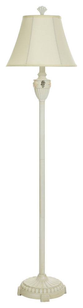 Seashell motif cream floor lamp Natural linen bell shade