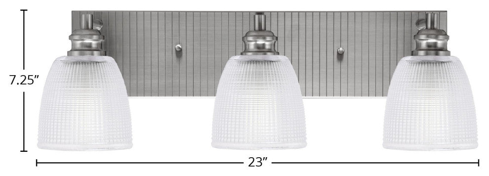 Edge 3-Light Bath Bar, Brushed Nickel Finish, 5" Clear Ribbed Glass
