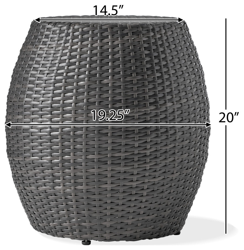 GDF Studio Channing Outdoor Wicker 14.00" Barrel Side Table, Gray